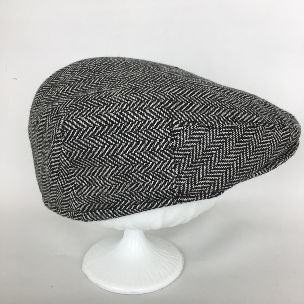 Jaxon Men’s Newsboy Wool Herringbone Cap Flat Hat Black White Size Small - Picture 2 of 10